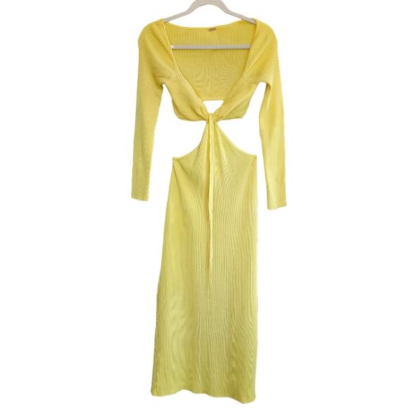 Cult Gaia Enzo‎ Strappy Cutout Knit Maxi Dress Size Large Ribbed Yellow - Picture 8 of 15